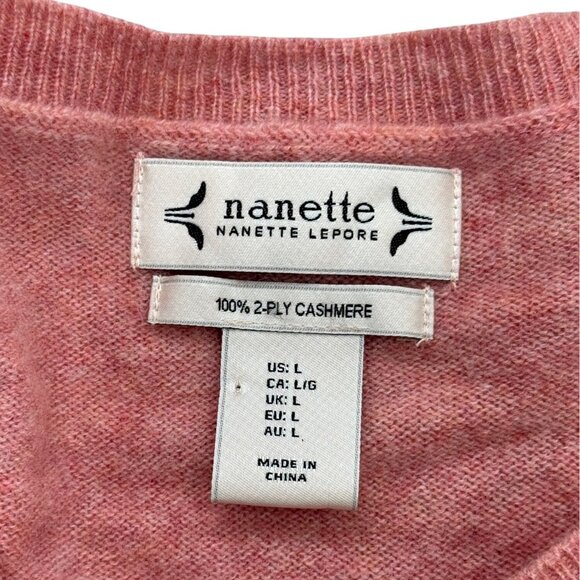Nanette Lepore 2-Ply Cashmere Sweater Pink Long Sleeve Ribbed-Hem Womens Size L - Picture 4 of 7